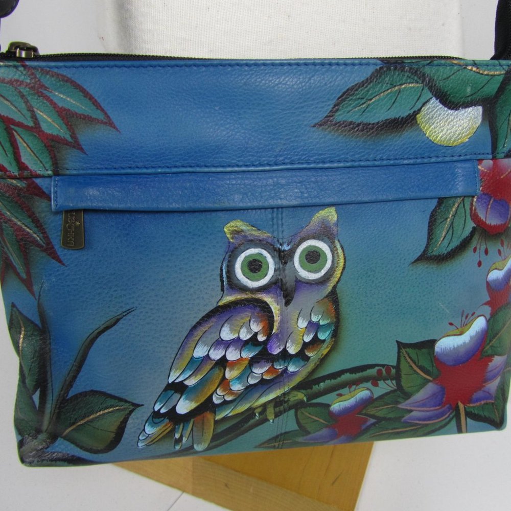 Anuschka Hand Painted Leather  Crossbody Bag Purse - Picture 2 of 15